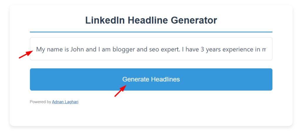 Free AI LinkedIn Headline Generator Tool Tutorial 1