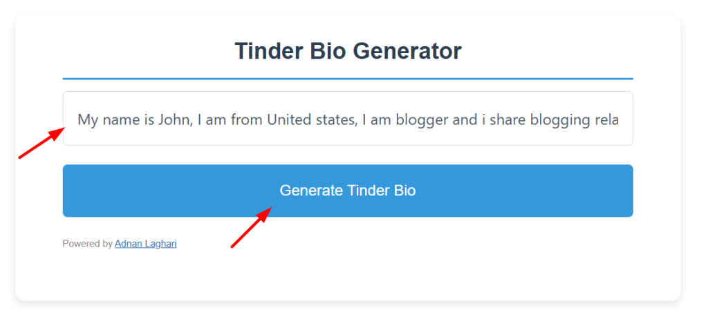 Free AI Tinder Bio Generator Tool tutorial 1